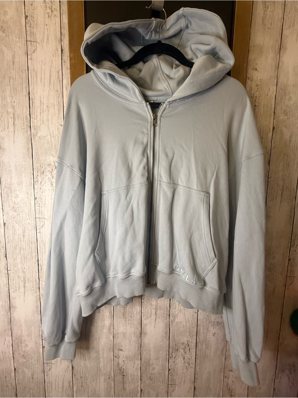 P'tula Hoodie Womens L/XL Blue GrayCropped Pullover Hooded Sweatshirt Athleisure